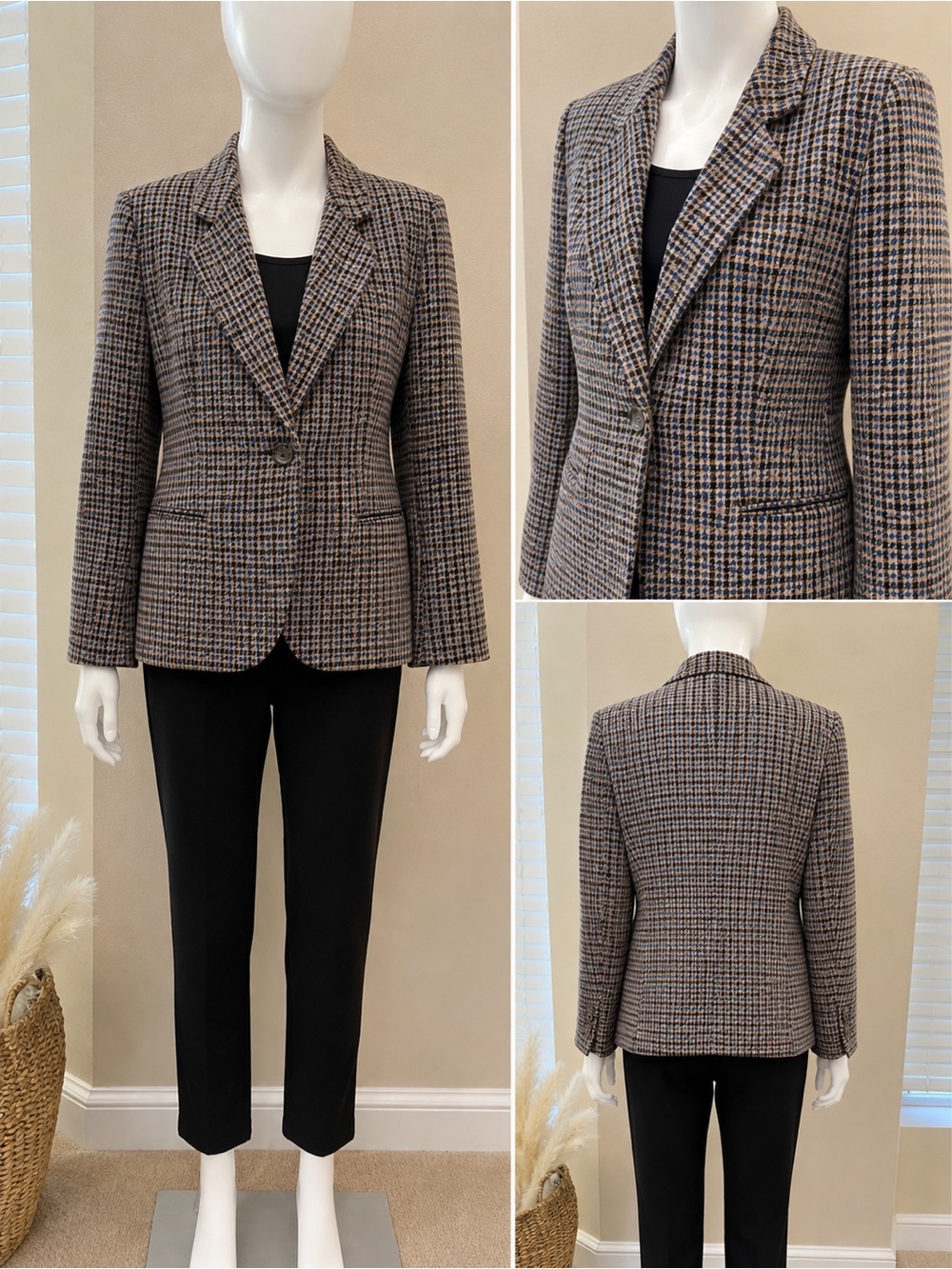 Sag Harbor Brown and Black Houndstooth Blazer